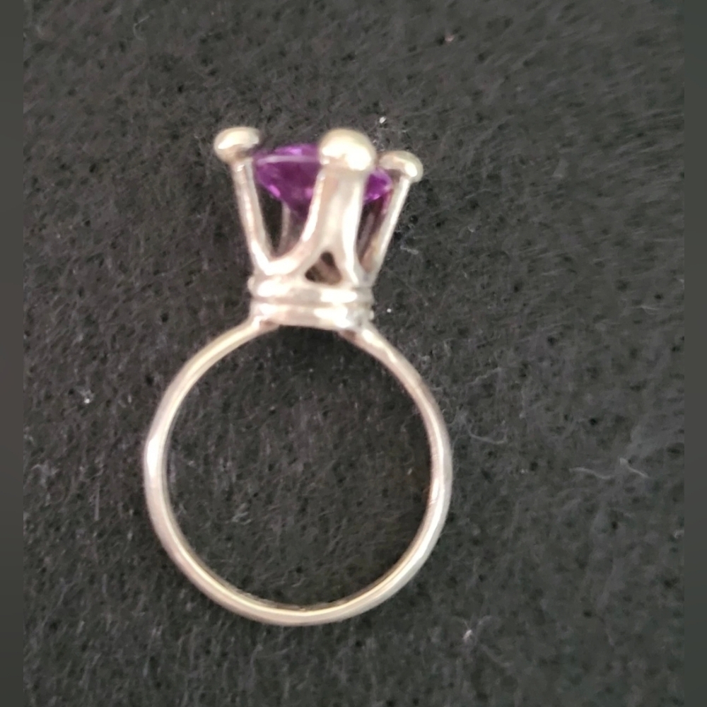 Rare Vintage Eagle 3 Mexican Mexico Purple Amethyst Sterling Silver Crown Ring
